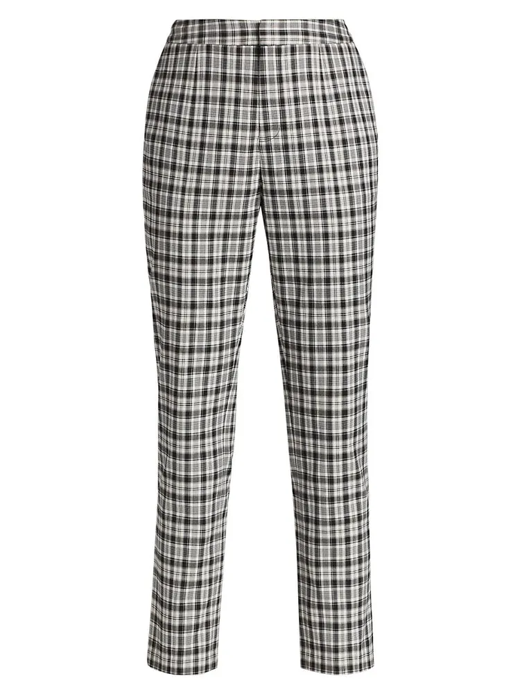 Plaid Straight-Leg Crop Trousers