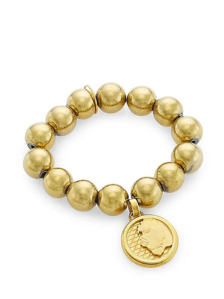 Lioness 14K-Gold-Plated & Hematite Beaded Coin Charm Bracelet