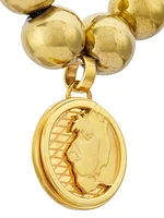 Lioness 14K-Gold-Plated & Hematite Beaded Coin Charm Bracelet