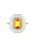 Queen 18K Yellow Gold, Multi-Gemstone, & Enamel Ring