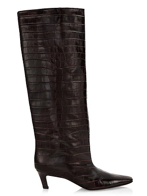 The Wide Calf Croc-Embossed Leather Boots