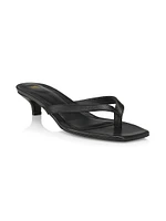 Leather Flip-Flop Kitten-Heel Sandals