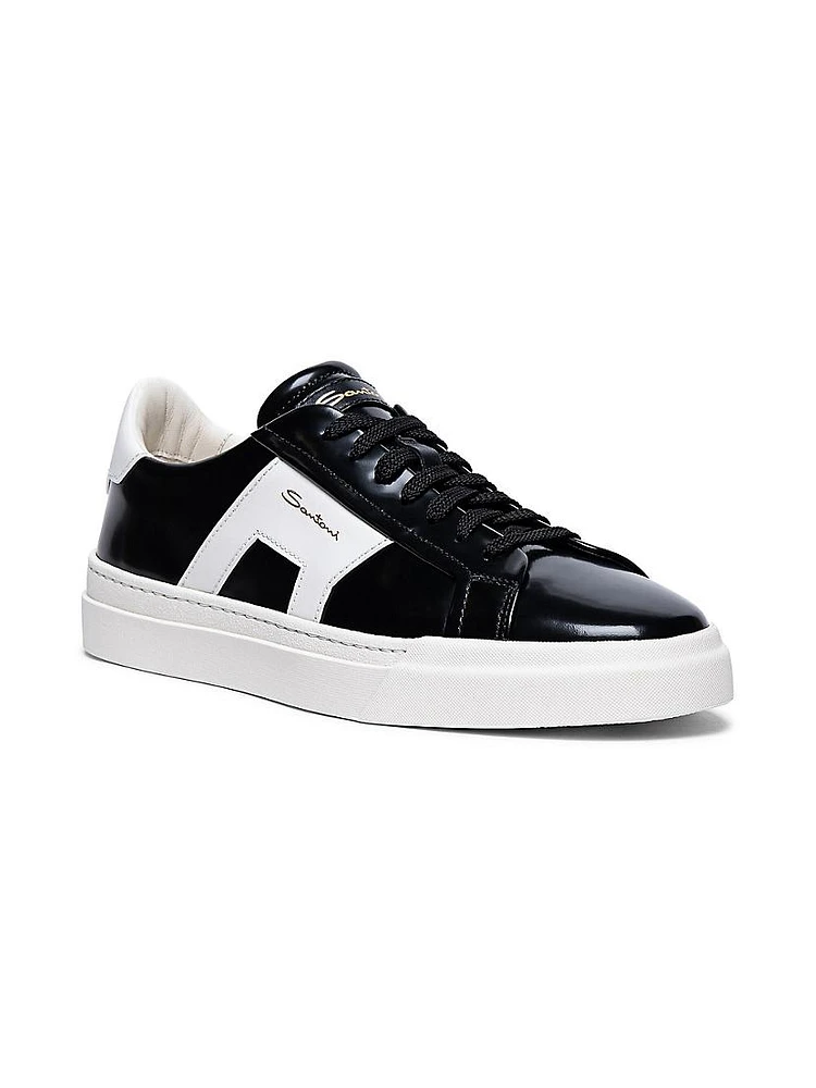 Double Buckle Leather Sneakers