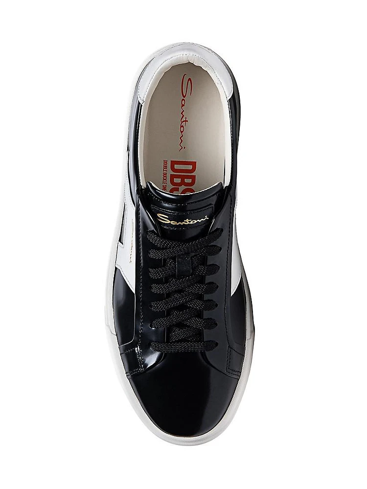 Double Buckle Leather Sneakers