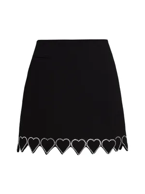 Heart-Shaped Crystal-Trim A-Line Skirt