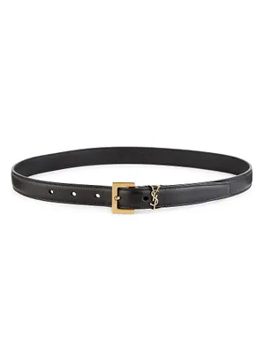 Cassandre Thin Belt with Square Buckle Grained Leather