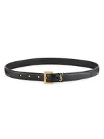 Cassandre Thin Belt with Square Buckle Grained Leather