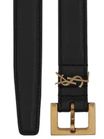 Cassandre Thin Belt with Square Buckle Grained Leather