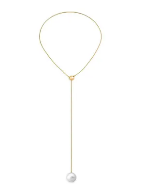 Aura Endless 18K Gold-Plated Steel & 16MM Faux White Pearl Lariat Necklace