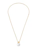 Aura Endless 18K Gold-Plated Steel & 16MM Faux White Pearl Lariat Necklace
