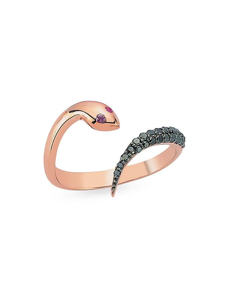 Eve 14K Rose Gold, 0.24 TCW Diamond, & Ruby Serpent Ring