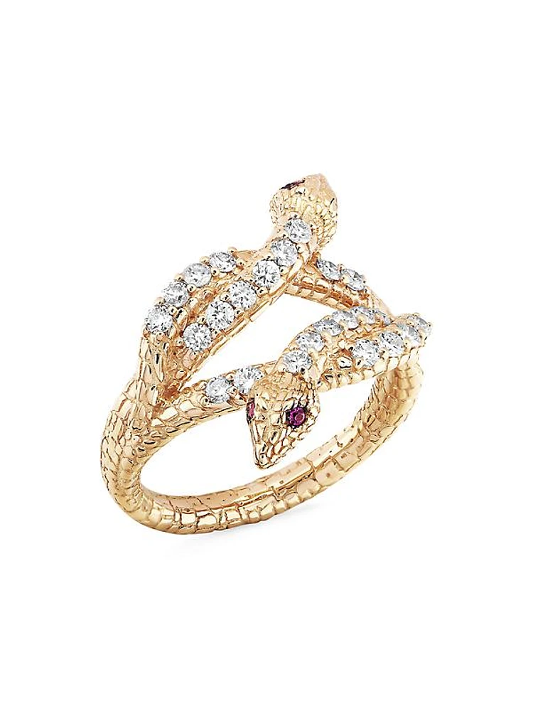 Eve Kundalini 18K Rose Gold, 0.55 TCW Diamond, & Ruby Snake Ring