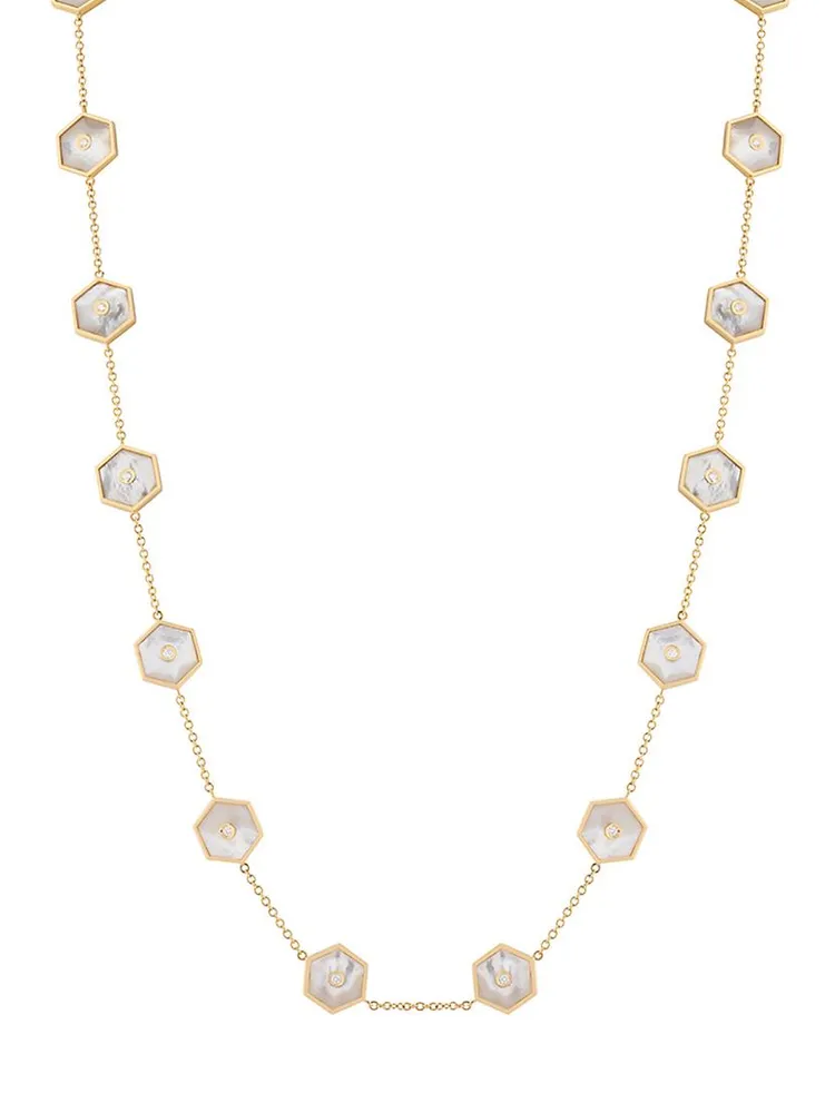 Baia 18K Yellow Gold, Mother-Of-Pearl & 1.4 TCW Diamond Station Necklace