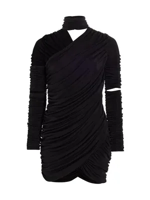 Asymmetric Ruched Jersey Minidress