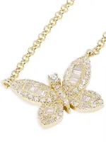 14K Yellow Gold & 0.13 TCW Diamond Butterfly Pendant Necklace