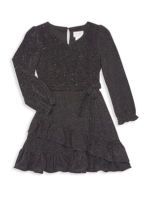 Little Girl's & Girl's Sparkle Knit Faux Wrap Dress