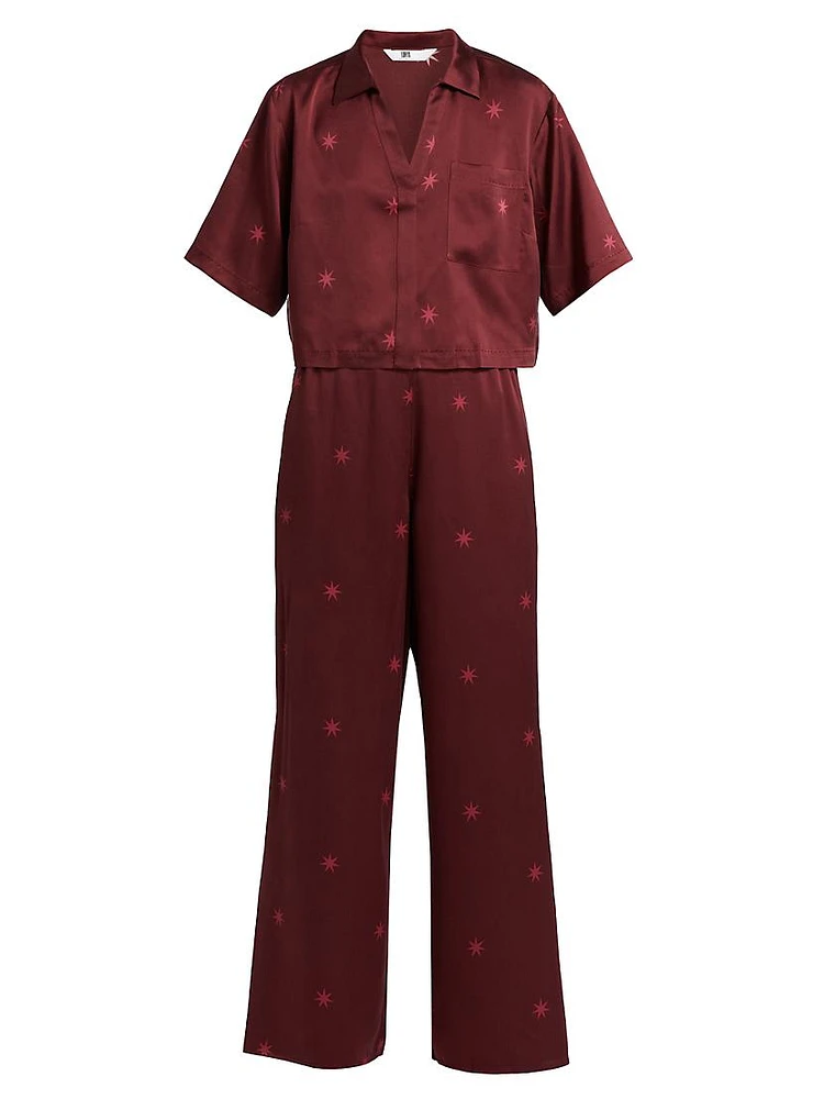 Washable Silk High-Rise Pants 2-Piece Pajama Set