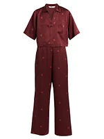 Washable Silk High-Rise Pants 2-Piece Pajama Set