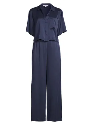 Washable Silk High-Rise Pants 2-Piece Pajama Set