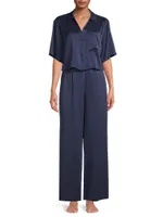 Washable Silk High-Rise Pants 2-Piece Pajama Set