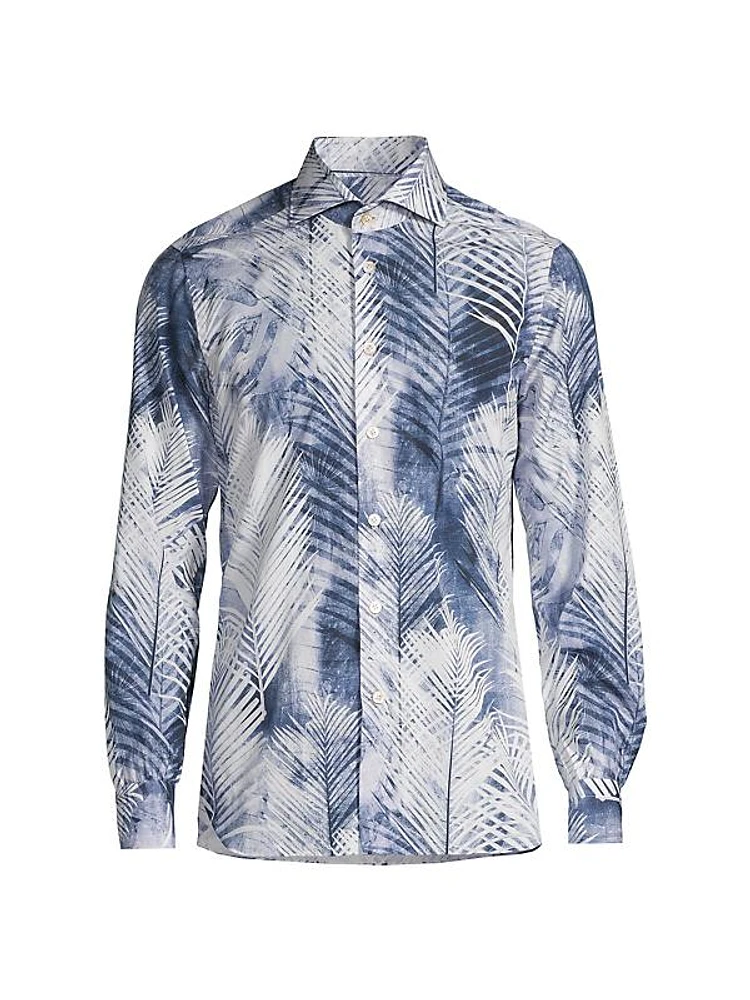 Palm Tree Print Button-Up Shirt