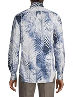 Palm Tree Print Button-Up Shirt