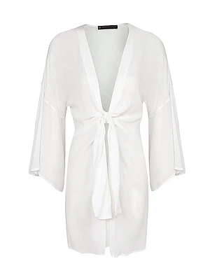 Perola Knotted Long-Sleeve Coverup