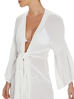 Perola Knotted Long-Sleeve Coverup