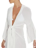 Perola Knotted Long-Sleeve Coverup