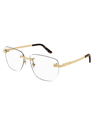 Santos De Cartier 58MM 24K Gold-Plated Square Optical Glasses