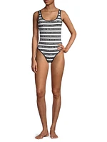 New Iconic Striped Logo One-Piece Swimsuit