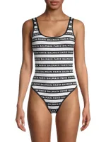 New Iconic Striped Logo One-Piece Swimsuit