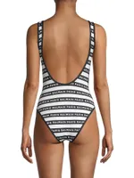 New Iconic Striped Logo One-Piece Swimsuit