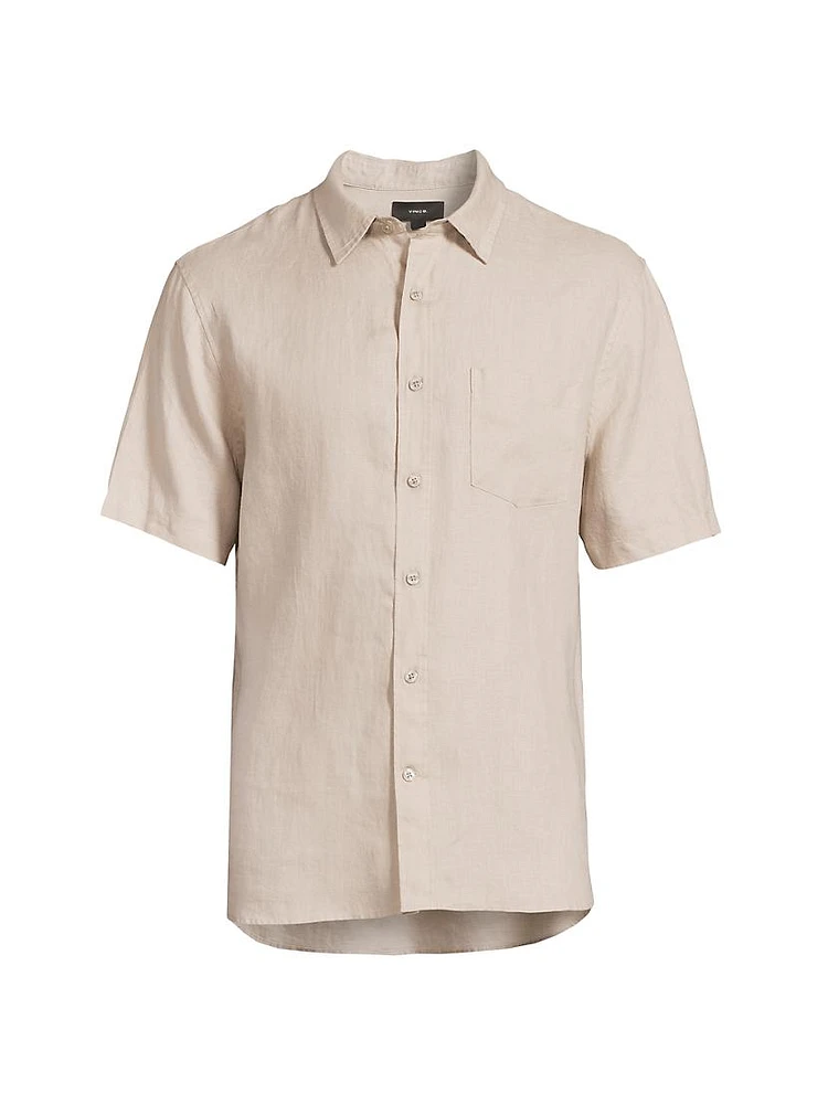 Linen Short-Sleeve Button-Up Shirt