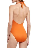 Liv Halter Deep Plunge-Neck One-Piece Swimsuit