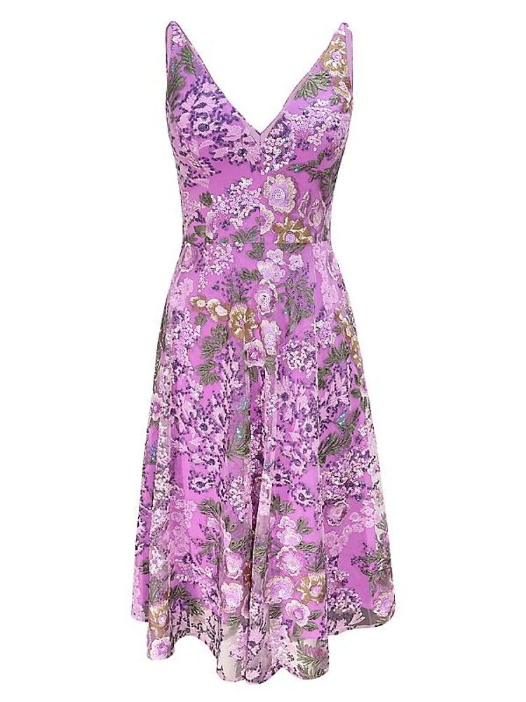 Elisa Floral & Sequin Midi-Dress