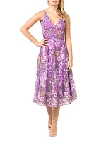 Elisa Floral & Sequin Midi-Dress