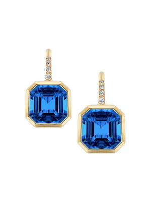 Gossip 18K Yellow Gold, London Blue Topaz, & 0.09 TCW Diamond Drop Earrings
