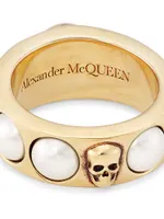 Goldtone & Faux-Pearl Skull Ring