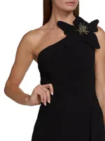 Flower Applique One-Shoulder Minidress