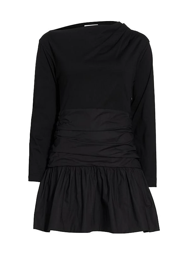 Iris Cotton Ruched Long-Sleeve Minidress