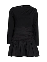 Iris Cotton Ruched Long-Sleeve Minidress