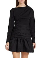 Iris Cotton Ruched Long-Sleeve Minidress