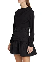 Iris Cotton Ruched Long-Sleeve Minidress