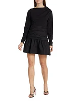 Iris Cotton Ruched Long-Sleeve Minidress