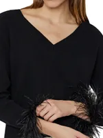 Feather-Embellished V-Neck Sweater