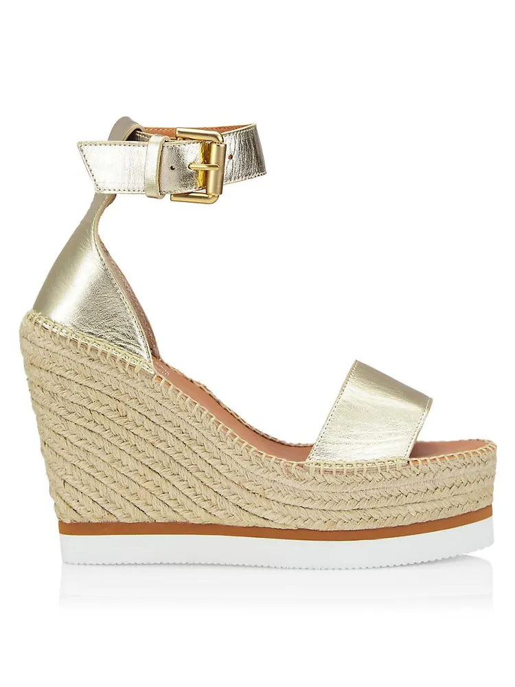 Glyn Metallic Leather Espadrille Wedges