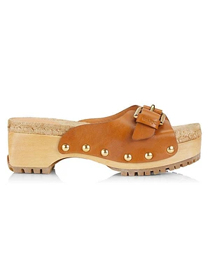 Joline Buckle-Accented Leather Clogs