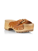 Joline Buckle-Accented Leather Clogs