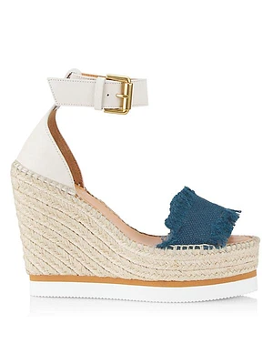 Glyn Leather & Frayed Canvas Espadrille Wedges